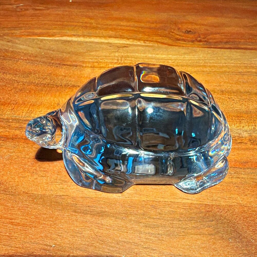 Baccarat French Clear Glass Turtle Figurine Signed Acid-Etched paperweight